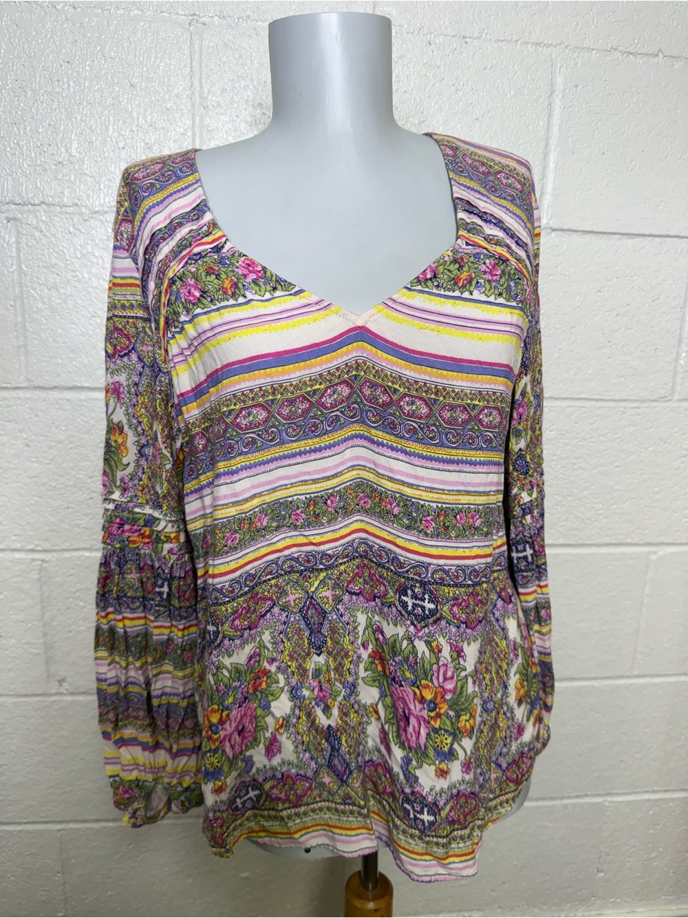 Maeve Multi-Color V-Neck Floral Stripe Tunic